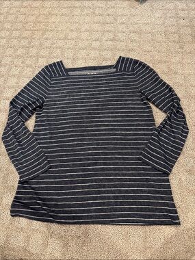 LOFT Navy and White Striped Long Sleeve Top